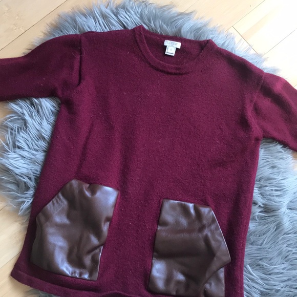 J.Crew burgundy sweater with faux leather pockets - Picture 1 of 4